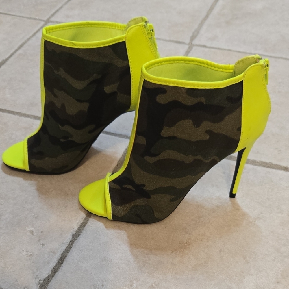 Vibrant Neon and Camouflage High Heel Booties